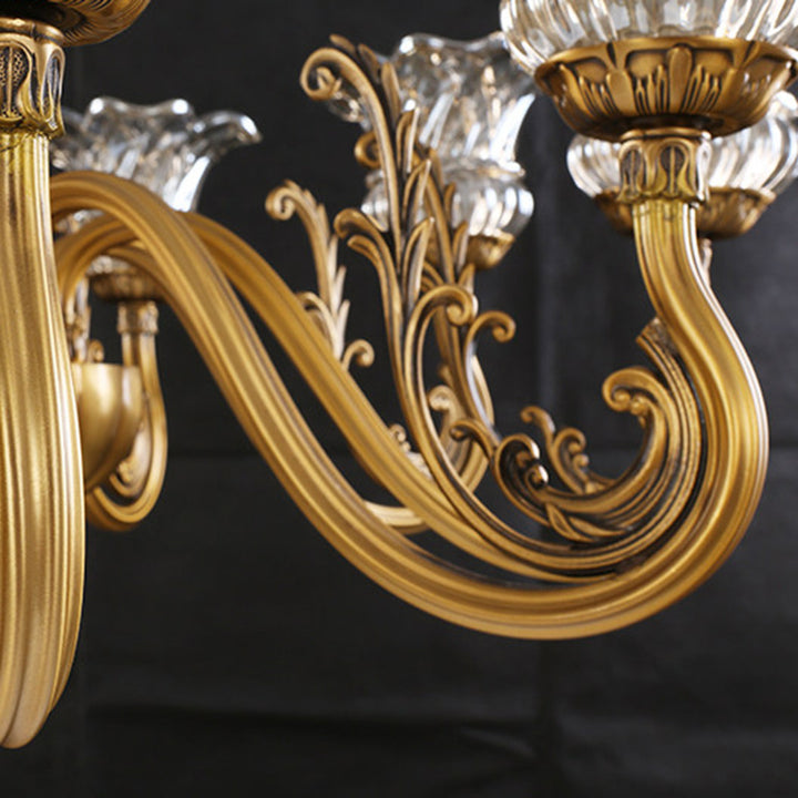 Traditional European Brass Glass Floral 3/6/8/10-Light Chandelier For Living Room And Bedroom