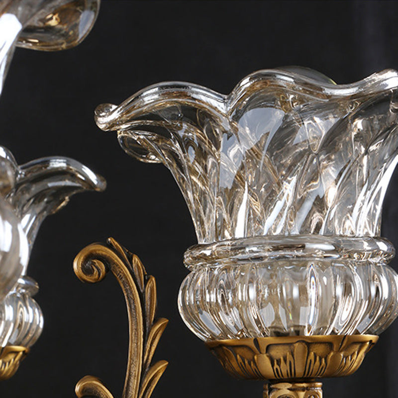 Traditional European Brass Glass Floral 3/6/8/10-Light Chandelier For Living Room And Bedroom