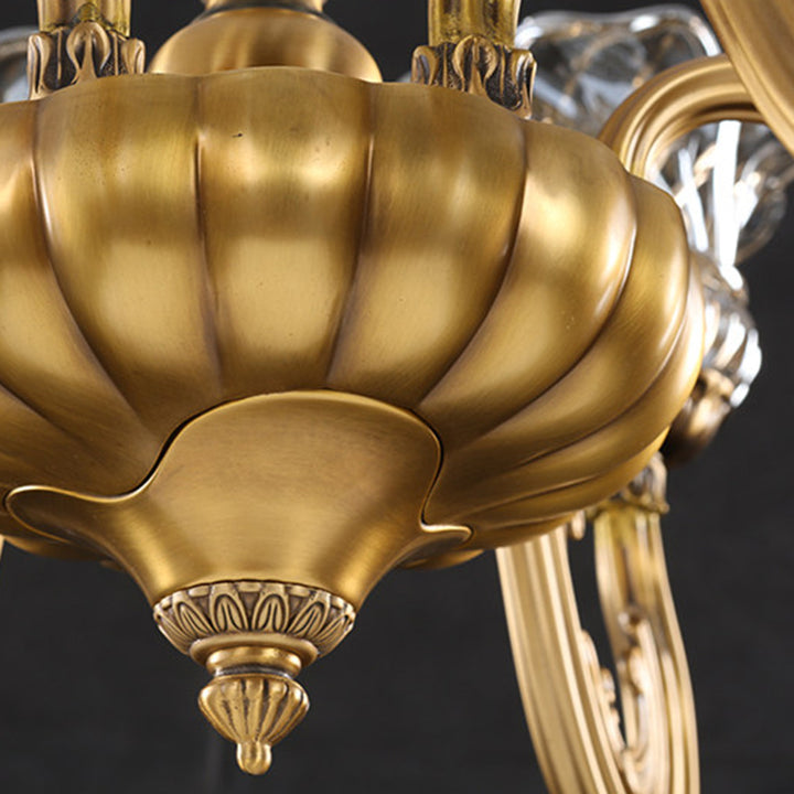 Traditional European Brass Glass Floral 3/6/8/10-Light Chandelier For Living Room And Bedroom