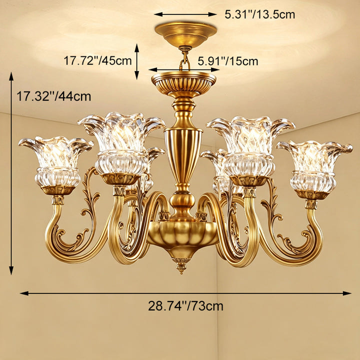 Traditional European Brass Glass Floral 3/6/8/10-Light Chandelier For Living Room And Bedroom