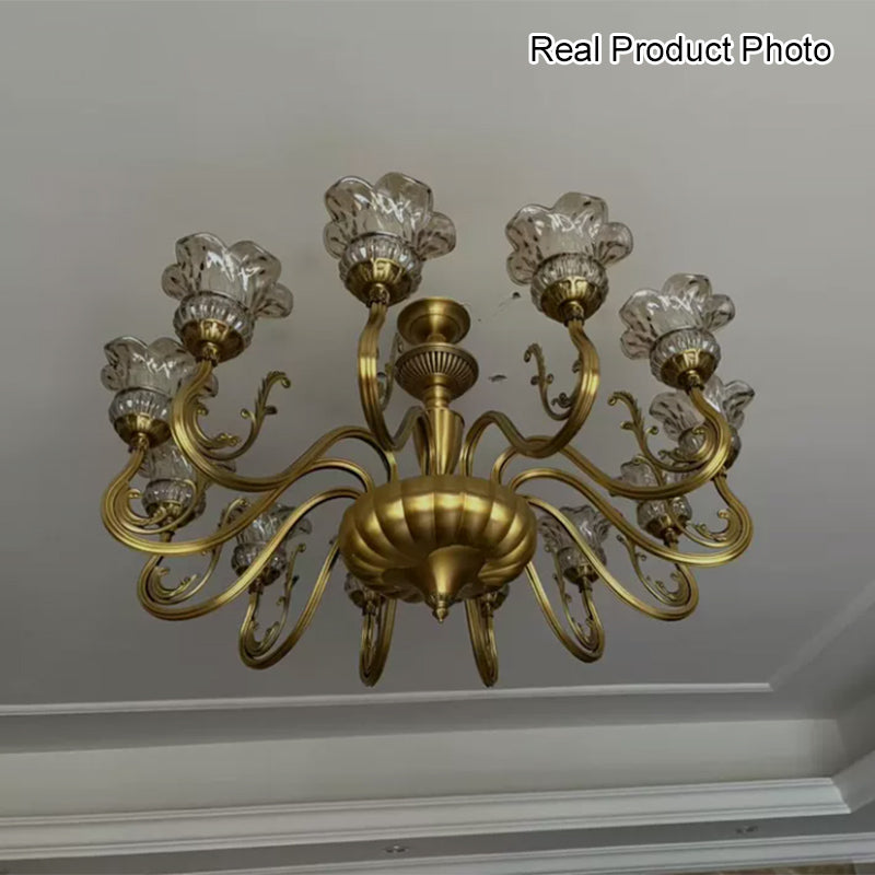 Traditional European Brass Glass Floral 3/6/8/10-Light Chandelier For Living Room And Bedroom