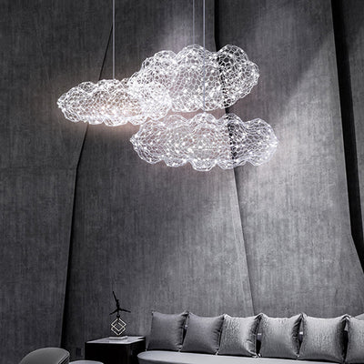 Contemporary Nordic Iron Cloud Starry LED Chandelier For Dining Room Decor