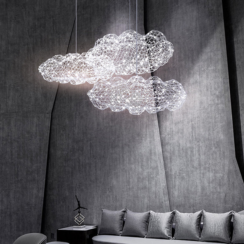 Contemporary Nordic Iron Cloud Starry LED Chandelier For Dining Room Decor