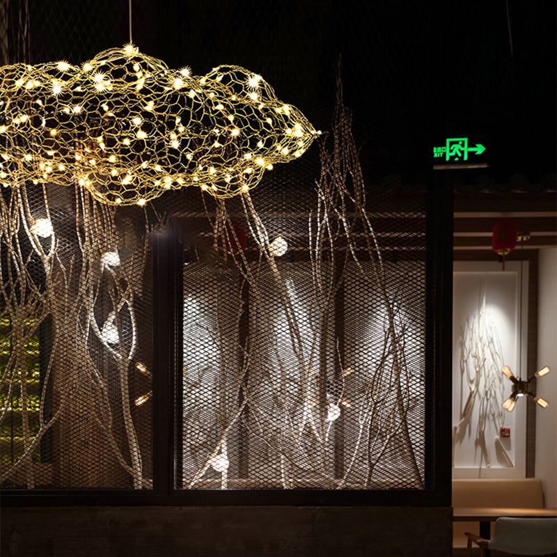 Contemporary Nordic Iron Cloud Starry LED Chandelier For Dining Room Decor