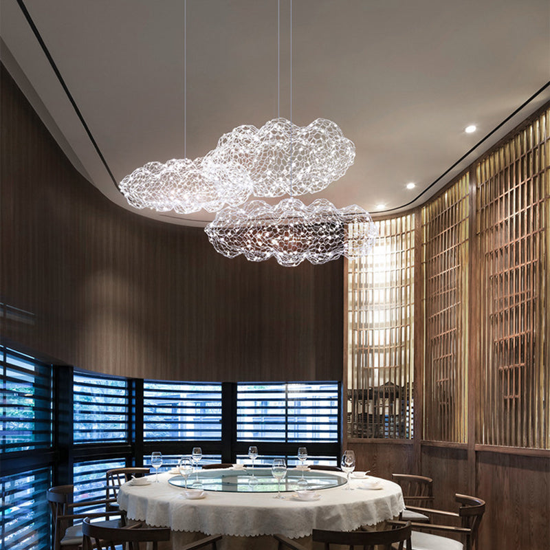 Contemporary Nordic Iron Cloud Starry LED Chandelier For Dining Room Decor