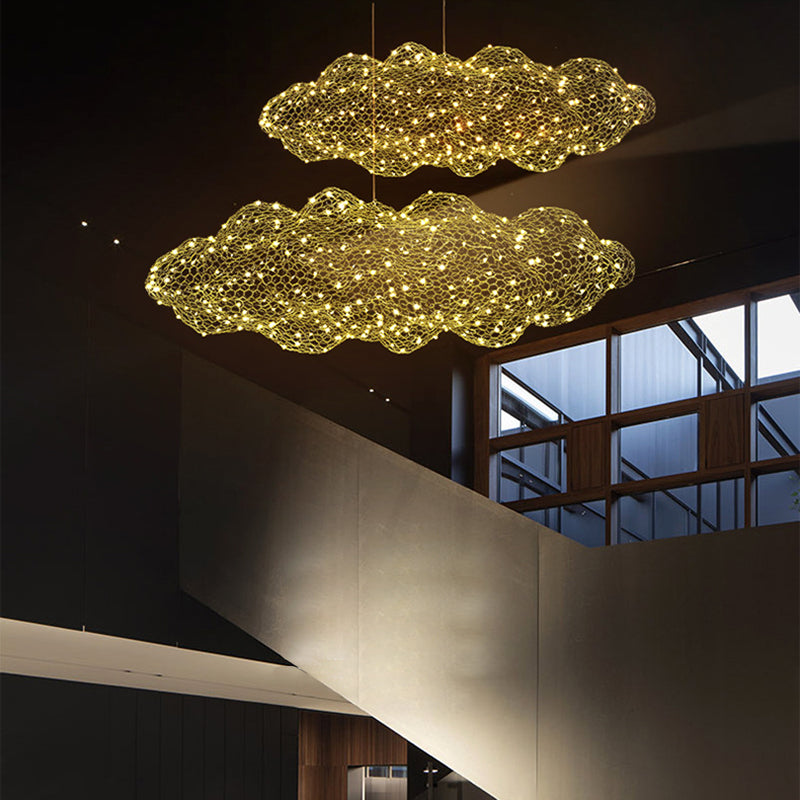 Contemporary Nordic Iron Cloud Starry LED Chandelier For Dining Room Decor