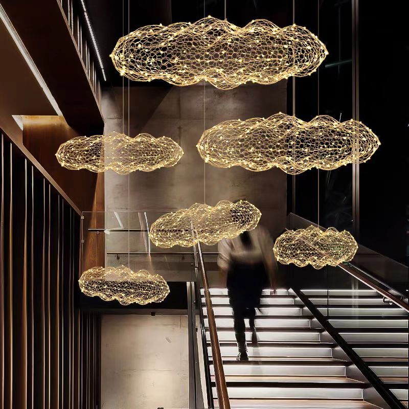 Contemporary Nordic Iron Cloud Starry LED Chandelier For Dining Room Decor
