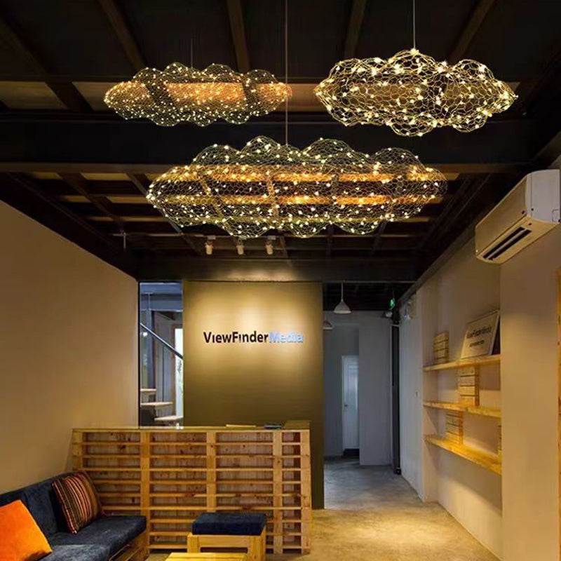 Contemporary Nordic Iron Cloud Starry LED Chandelier For Dining Room Decor