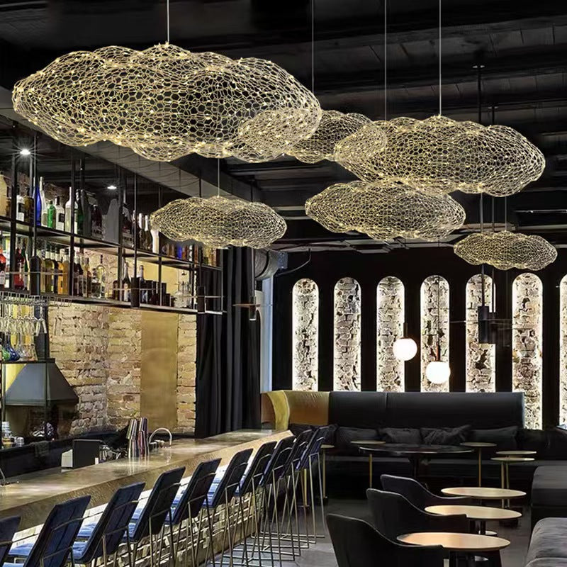 Contemporary Nordic Iron Cloud Starry LED Chandelier For Dining Room Decor