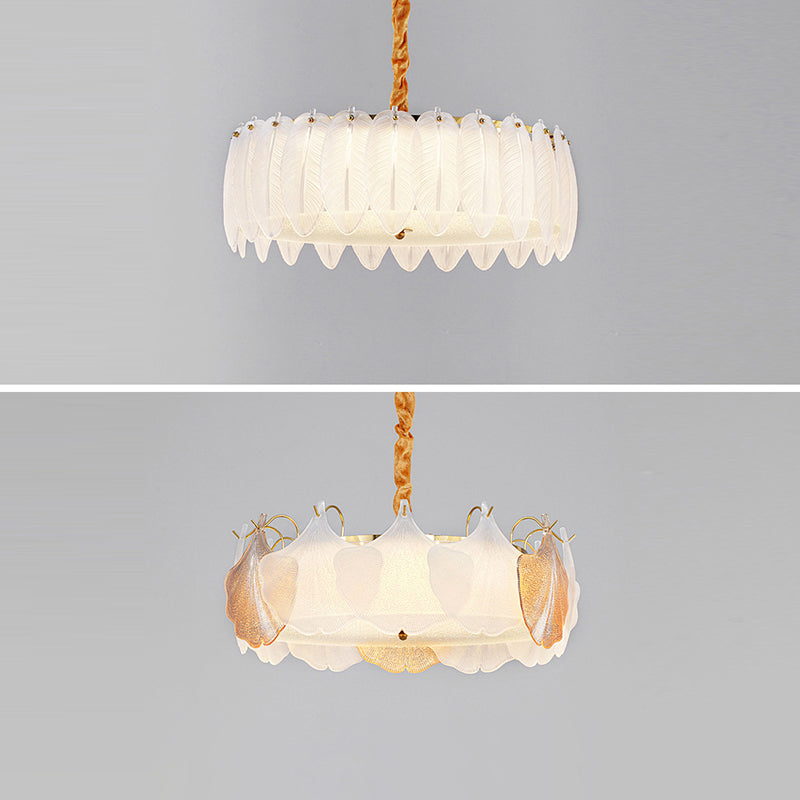 Traditional French Metal &amp; Glass Round Shell Leaf LED Chandelier For Bedroom And Living Room