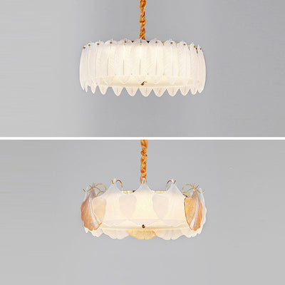 Traditional French Metal & Glass Round Shell Leaf LED Chandelier For Bedroom And Living Room
