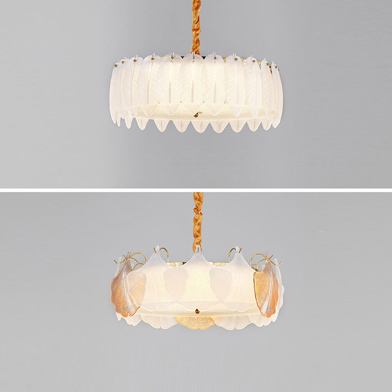 Traditional French Metal &amp; Glass Round Shell Leaf LED Chandelier For Bedroom And Living Room