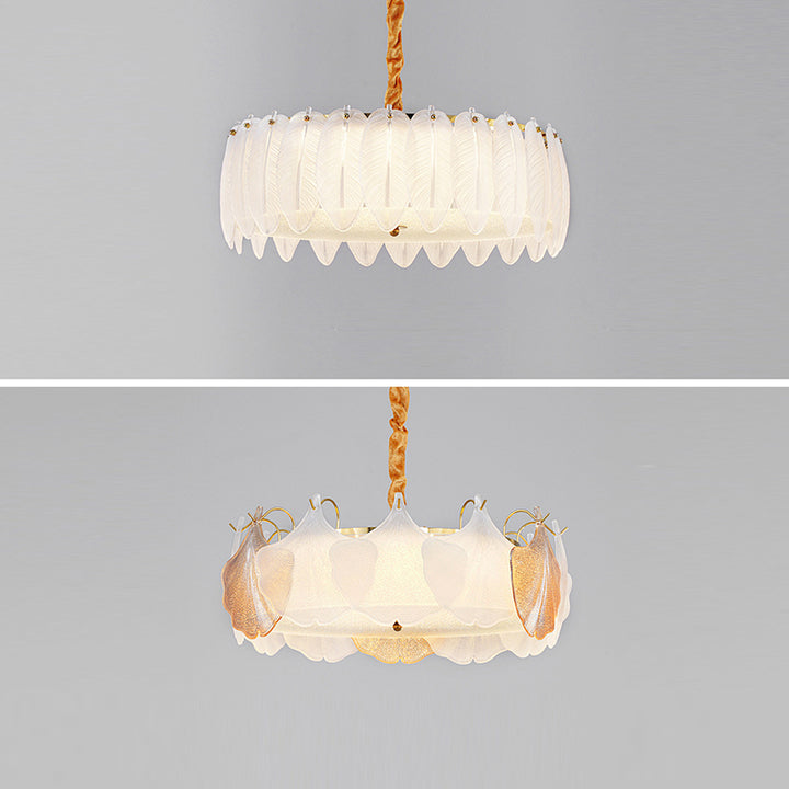 Traditional French Metal &amp; Glass Round Shell Leaf LED Chandelier For Bedroom And Living Room