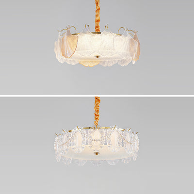 Traditional French Metal & Glass Round Shell Leaf LED Chandelier For Bedroom And Living Room
