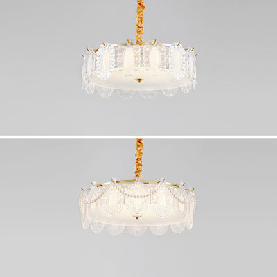 Traditional French Metal & Glass Round Shell Leaf LED Chandelier For Bedroom And Living Room