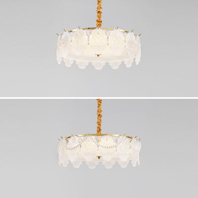 Traditional French Metal & Glass Round Shell Leaf LED Chandelier For Bedroom And Living Room