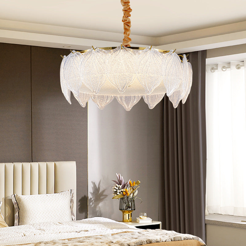Traditional French Metal &amp; Glass Round Shell Leaf LED Chandelier For Bedroom And Living Room