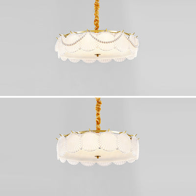 Traditional French Metal & Glass Round Shell Leaf LED Chandelier For Bedroom And Living Room