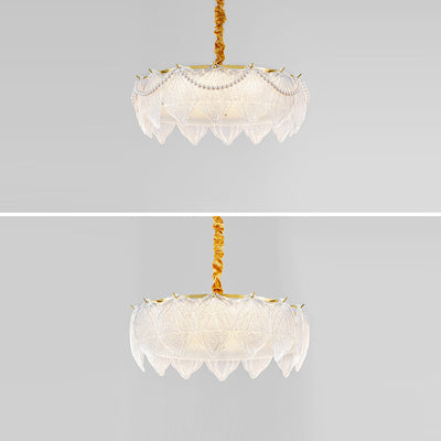 Traditional French Metal & Glass Round Shell Leaf LED Chandelier For Bedroom And Living Room