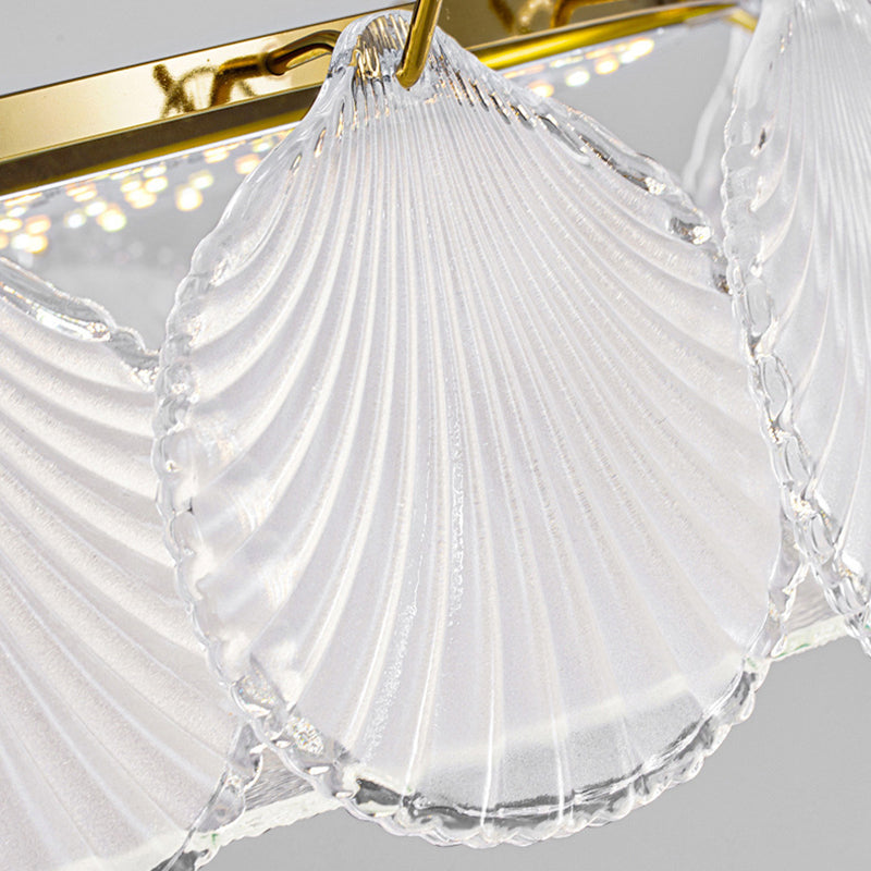 Traditional French Metal &amp; Glass Round Shell Leaf LED Chandelier For Bedroom And Living Room