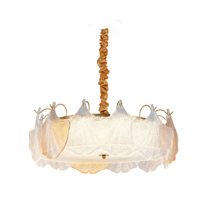 Traditional French Metal &amp; Glass Round Shell Leaf LED Chandelier For Bedroom And Living Room