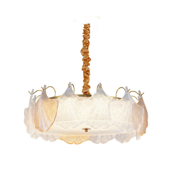 Traditional French Metal &amp; Glass Round Shell Leaf LED Chandelier For Bedroom And Living Room