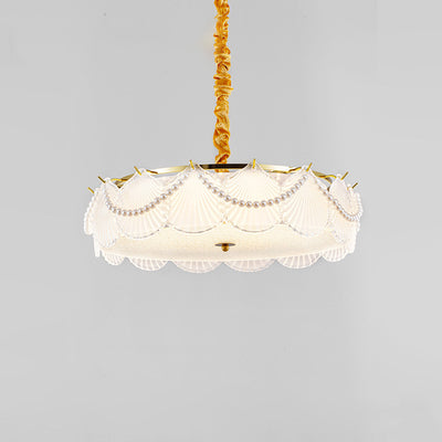 Traditional French Metal & Glass Round Shell Leaf LED Chandelier For Bedroom And Living Room