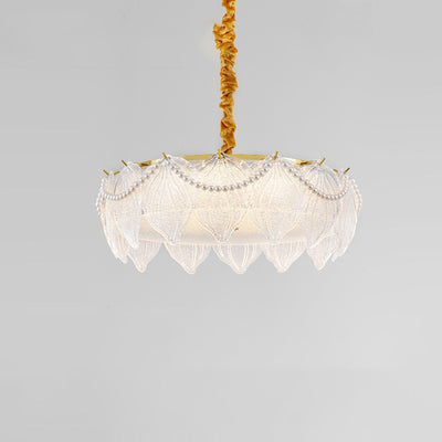 Traditional French Metal & Glass Round Shell Leaf LED Chandelier For Bedroom And Living Room