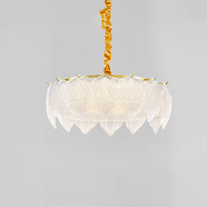 Traditional French Metal &amp; Glass Round Shell Leaf LED Chandelier For Bedroom And Living Room