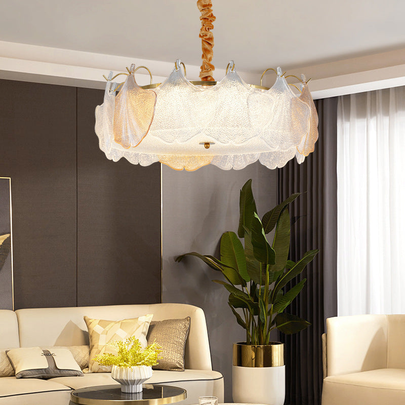 Traditional French Metal &amp; Glass Round Shell Leaf LED Chandelier For Bedroom And Living Room