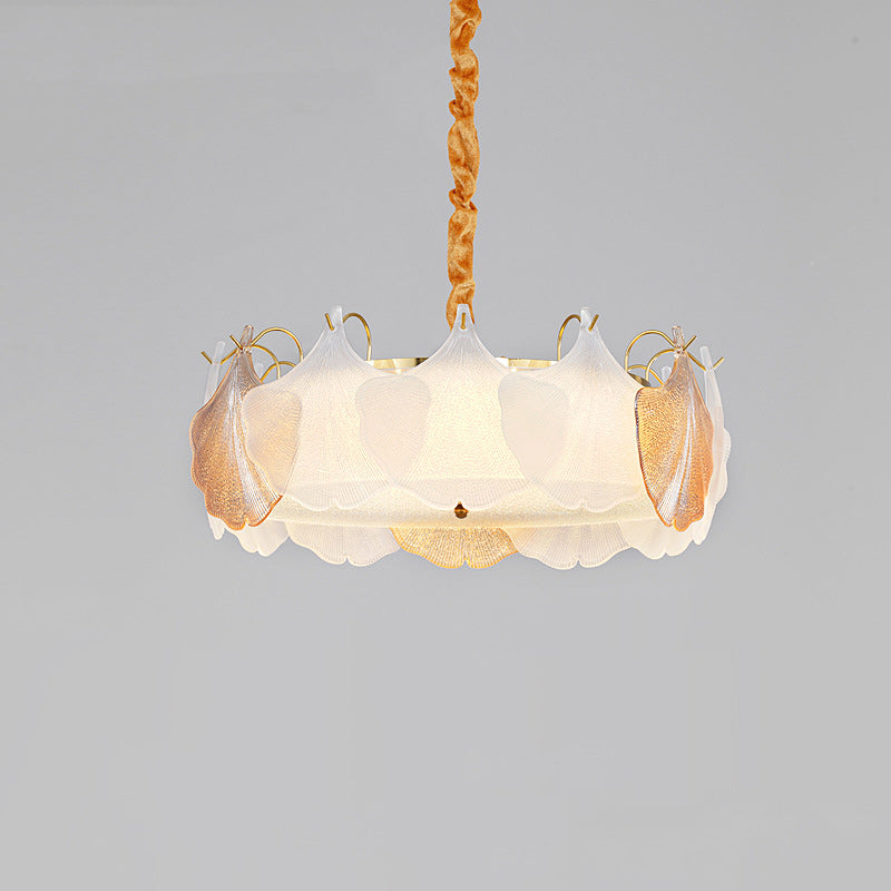Traditional French Metal &amp; Glass Round Shell Leaf LED Chandelier For Bedroom And Living Room