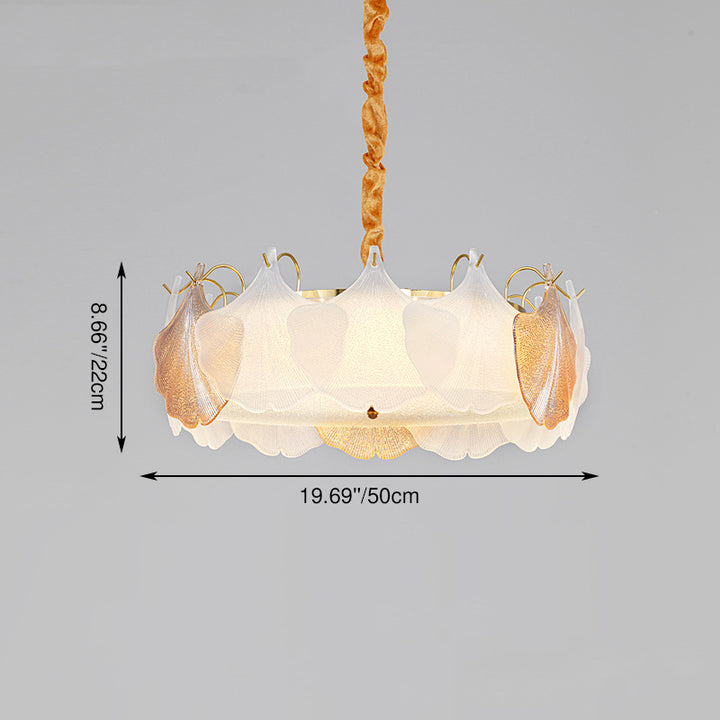 Traditional French Metal &amp; Glass Round Shell Leaf LED Chandelier For Bedroom And Living Room