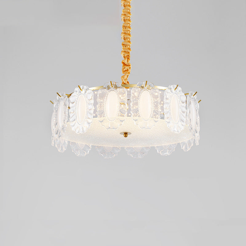 Traditional French Metal &amp; Glass Round Shell Leaf LED Chandelier For Bedroom And Living Room