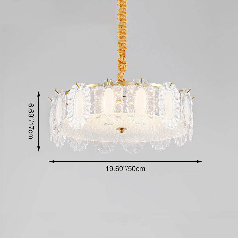 Traditional French Metal &amp; Glass Round Shell Leaf LED Chandelier For Bedroom And Living Room