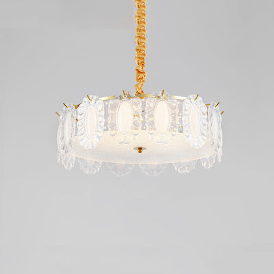 Traditional French Metal & Glass Round Shell Leaf LED Chandelier For Bedroom And Living Room