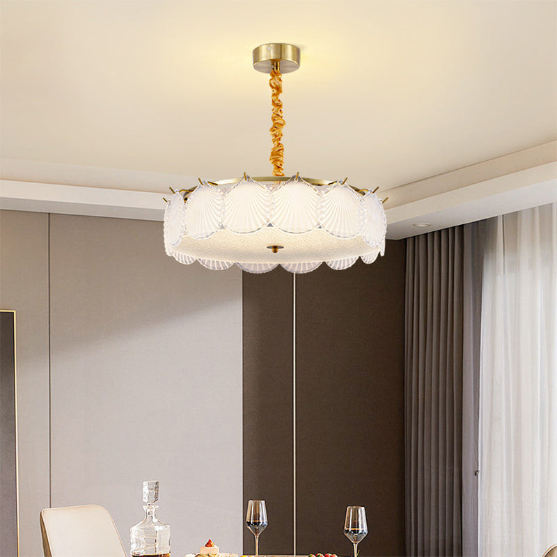Traditional French Metal &amp; Glass Round Shell Leaf LED Chandelier For Bedroom And Living Room
