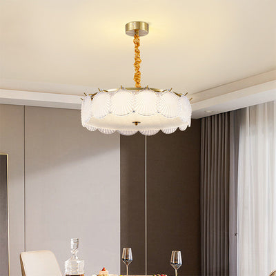 Traditional French Metal & Glass Round Shell Leaf LED Chandelier For Bedroom And Living Room