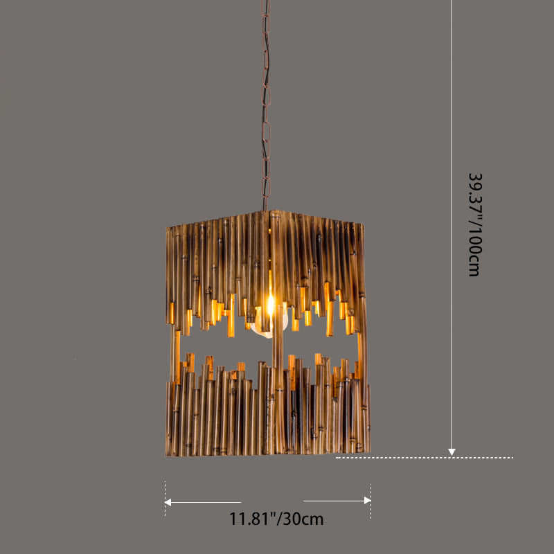Traditional Farmhouse Wood & Hemp Rope Iron Column Cone Barrel Shape 1-Light Pendant Light For Dining Room & Bar Decor