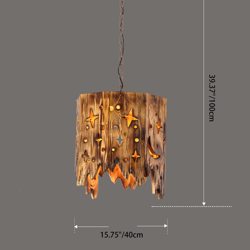 Suspension Luminaire Traditionnel en Forme de Tonneau à 1 Lumière en Bois de Fer et Corde de Chanvre pour Décoration de Salle à Manger et Bar 