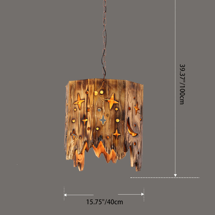 Suspension Luminaire Traditionnel en Forme de Tonneau à 1 Lumière en Bois de Fer et Corde de Chanvre pour Décoration de Salle à Manger et Bar 