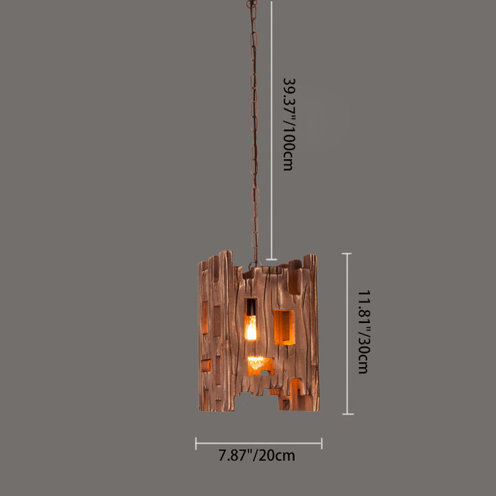Suspension Luminaire Traditionnel en Forme de Tonneau à 1 Lumière en Bois de Fer et Corde de Chanvre pour Décoration de Salle à Manger et Bar 