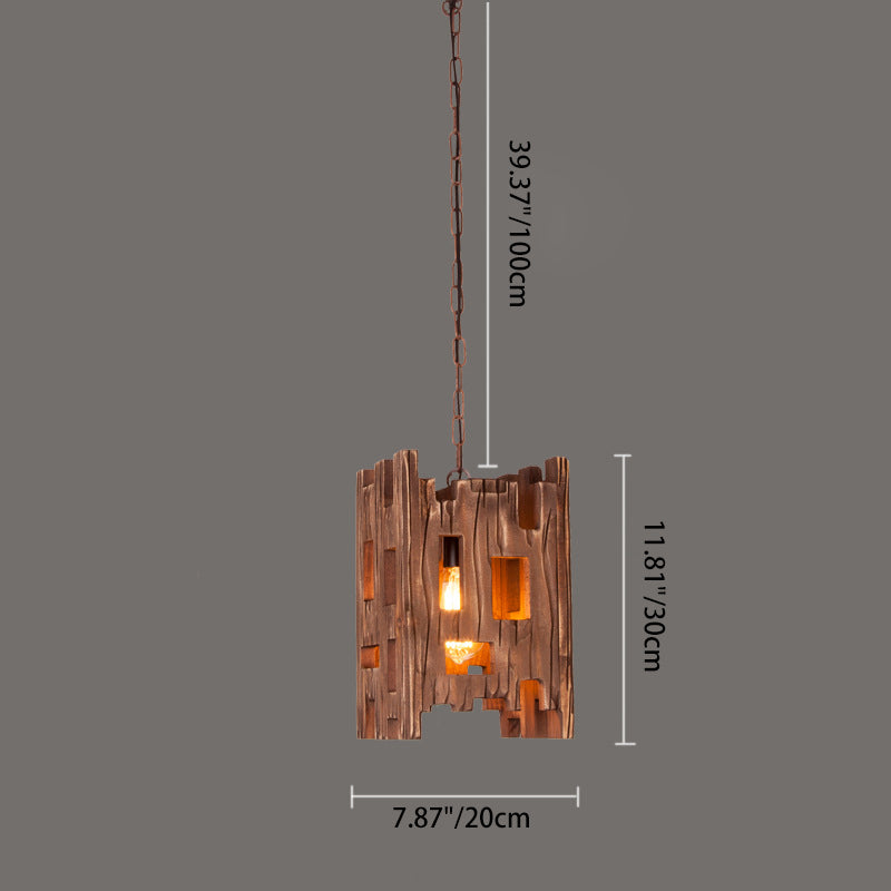 Traditional Farmhouse Wood & Hemp Rope Iron Column Cone Barrel Shape 1-Light Pendant Light For Dining Room & Bar Decor