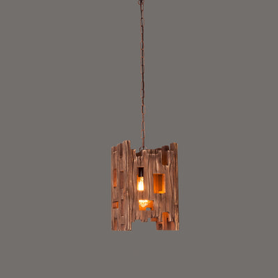 Traditional Farmhouse Wood & Hemp Rope Iron Column Cone Barrel Shape 1-Light Pendant Light For Dining Room & Bar Decor