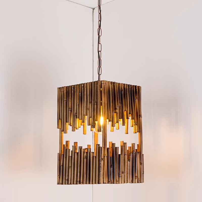 Traditional Farmhouse Wood & Hemp Rope Iron Column Cone Barrel Shape 1-Light Pendant Light For Dining Room & Bar Decor