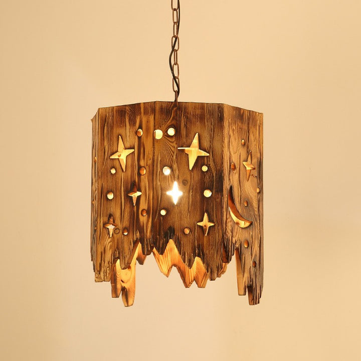Suspension Luminaire Traditionnel en Forme de Tonneau à 1 Lumière en Bois de Fer et Corde de Chanvre pour Décoration de Salle à Manger et Bar 