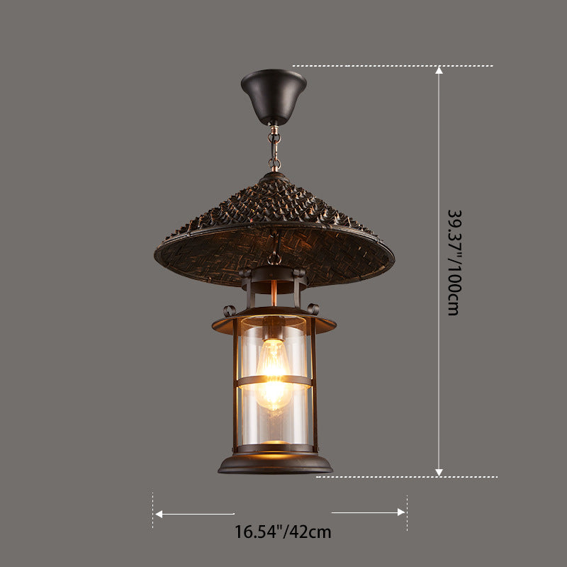 Traditional Farmhouse Wood & Hemp Rope Iron Column Cone Barrel Shape 1-Light Pendant Light For Dining Room & Bar Decor