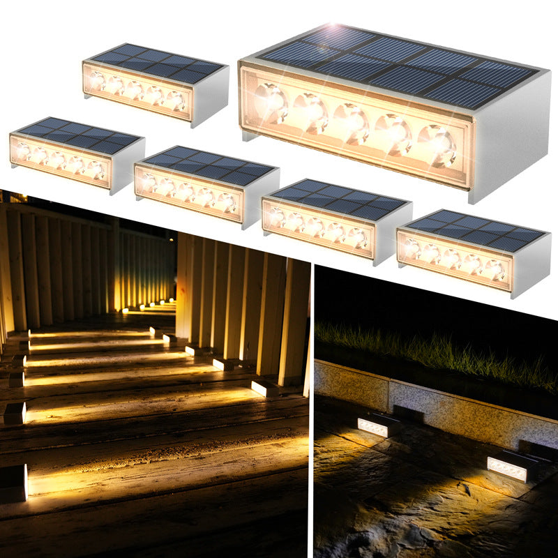 Moderner minimalistischer solarbetriebener wasserdichter ABS PC rechteckiger LED-Außenstufenleuchte ideal für Garten und Außenterrasse 