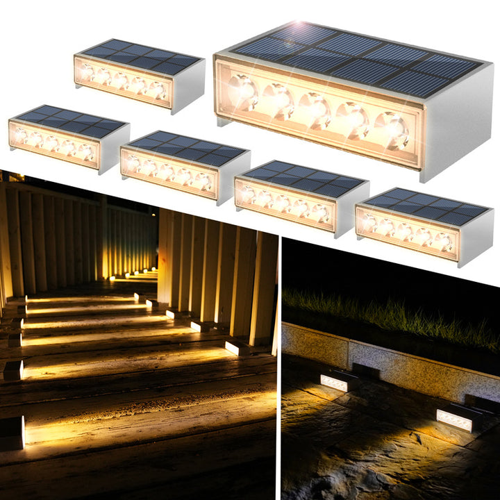 Moderner minimalistischer solarbetriebener wasserdichter ABS PC rechteckiger LED-Außenstufenleuchte ideal für Garten und Außenterrasse 