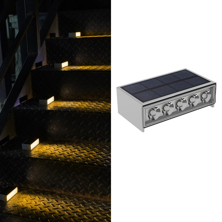 Moderner minimalistischer solarbetriebener wasserdichter ABS PC rechteckiger LED-Außenstufenleuchte ideal für Garten und Außenterrasse 