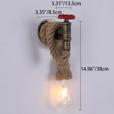 Contemporary Industrial Hemp Rope Iron Faucet 1-Light Wall Sconce Lamp For Dining Room And Hallway